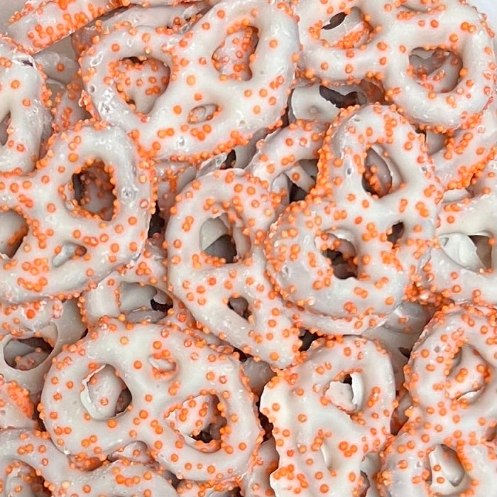 Autumn Orange Nonpareil Pretzels-Half Nuts-Half Nuts