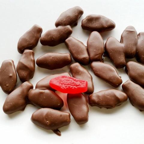 Milk Chocolate Covered Red Swedish Fish-Half Nuts-Half Nuts
