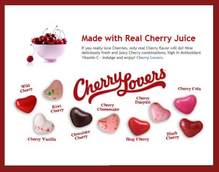 Cherry Lovers Heart Fruit Chews – Half Nuts