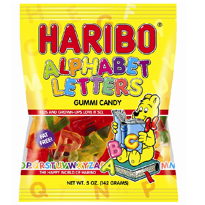 Haribo Gummi Alphabet Letters-Half Nuts-Half Nuts