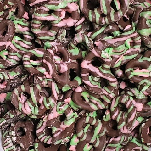 Milk Chocolate Spring Drizzled Pretzels-Half Nuts-Half Nuts