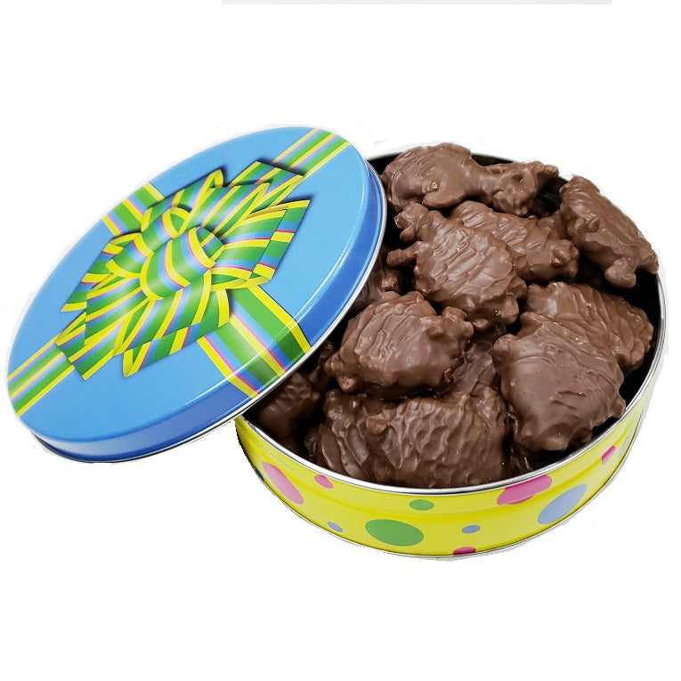 Chocolate Pecan Turtles Gift Tin-Half Nuts-1 lb.-Milk Chocolate-Half Nuts