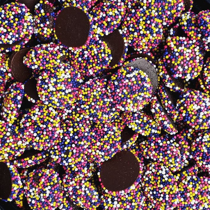 Dark Chocolate Spring NonPareils-Half Nuts-Half Nuts